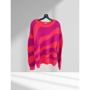 Mother alpaca The Biggie Jumper sweater pink and orange wavy stripe pattern L